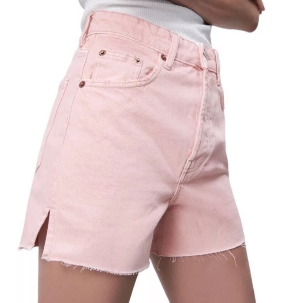 Zara High-Waist Denim Shorts in Light Pink 4